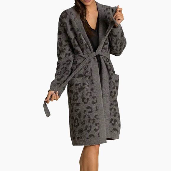Barefoot Dreams CozyChic® Leopard Print Robe | Charcoal Gray | Size Large - Picture 10 of 11